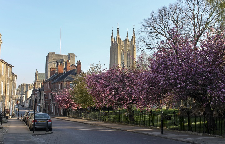 Bury St Edmunds Street with view of Cathedral