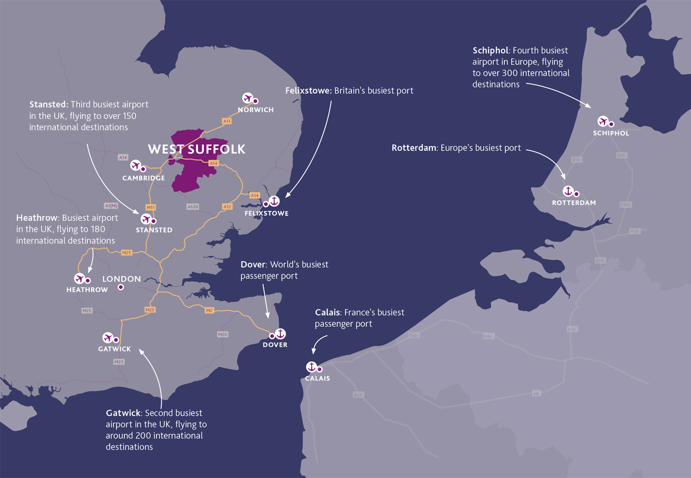 Map of East of England and Europe